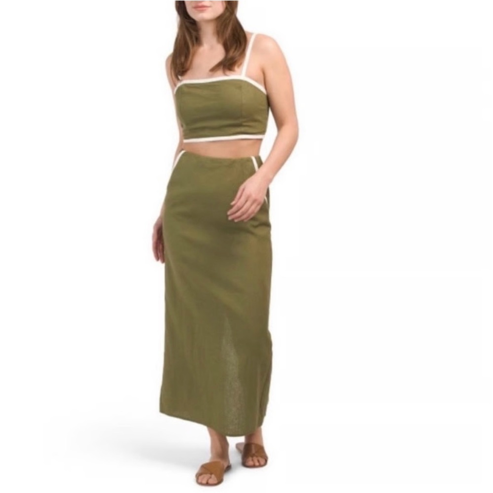 House of Harlow 1960 Olive Green Crop & Midi Skirt Set